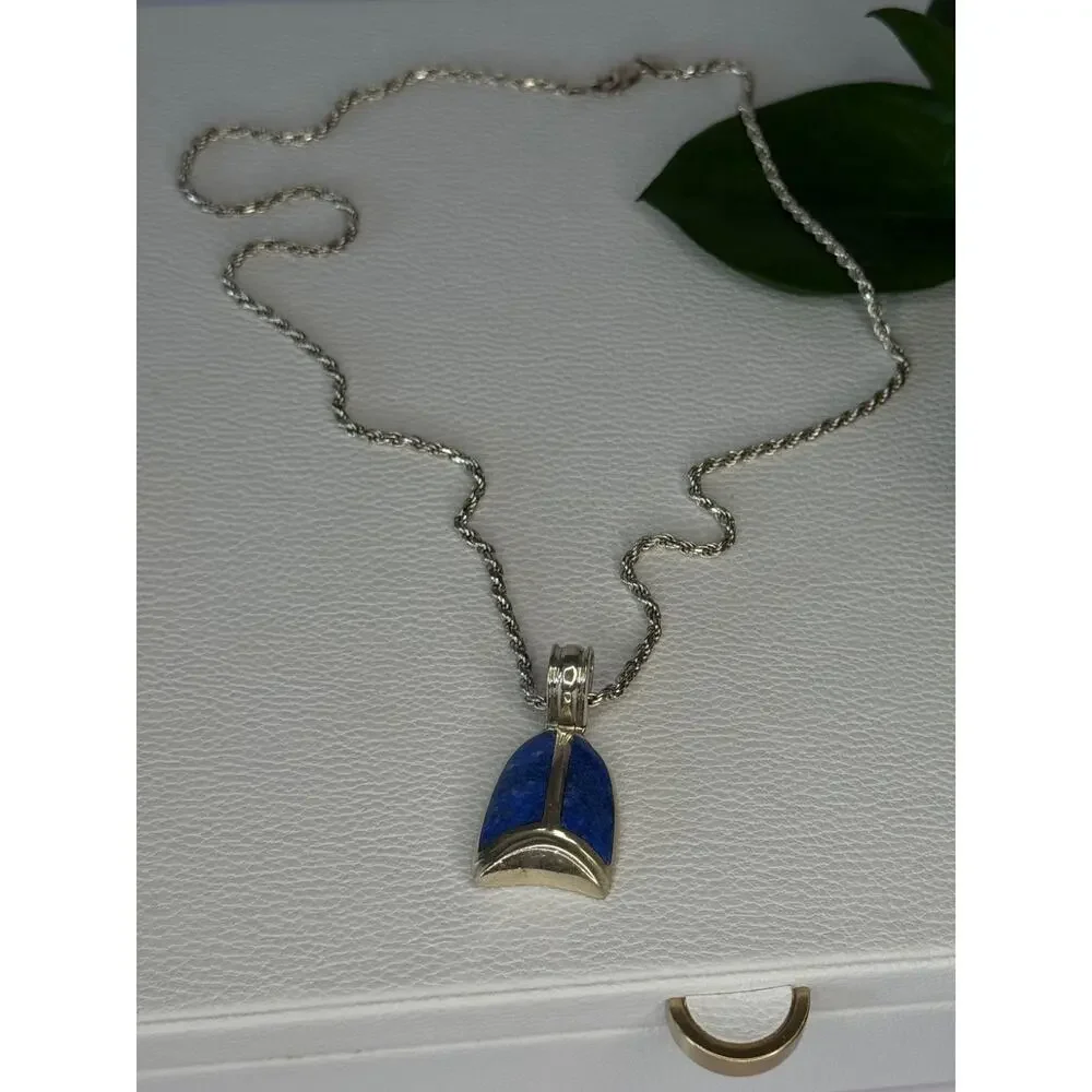 Vintage 925 Sterling Silver Sodalite Necklace Length 20 inch